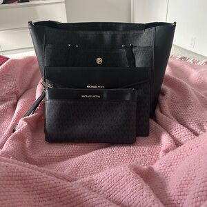 Michael Kors Black Tote with Matching Black Wristlet Set